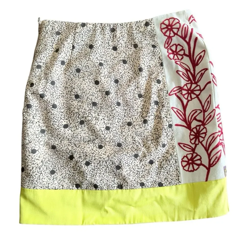Anthropologie Embroidered Mini Skirt 0 Boho Floral Patchwork Festival